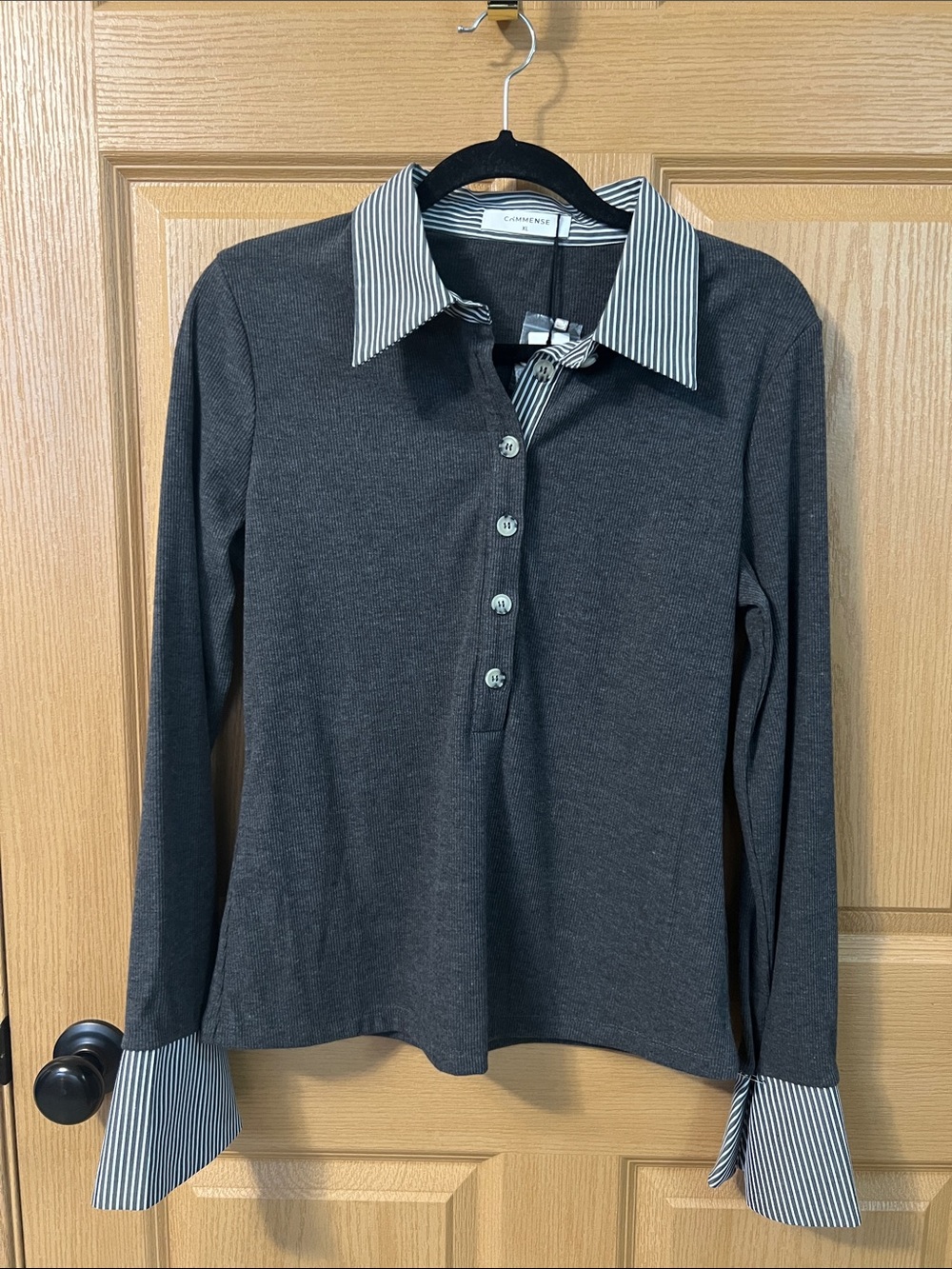 NWT Commense Striped Paneled Knit Top w/ 3/4 Button Down MSRP $36